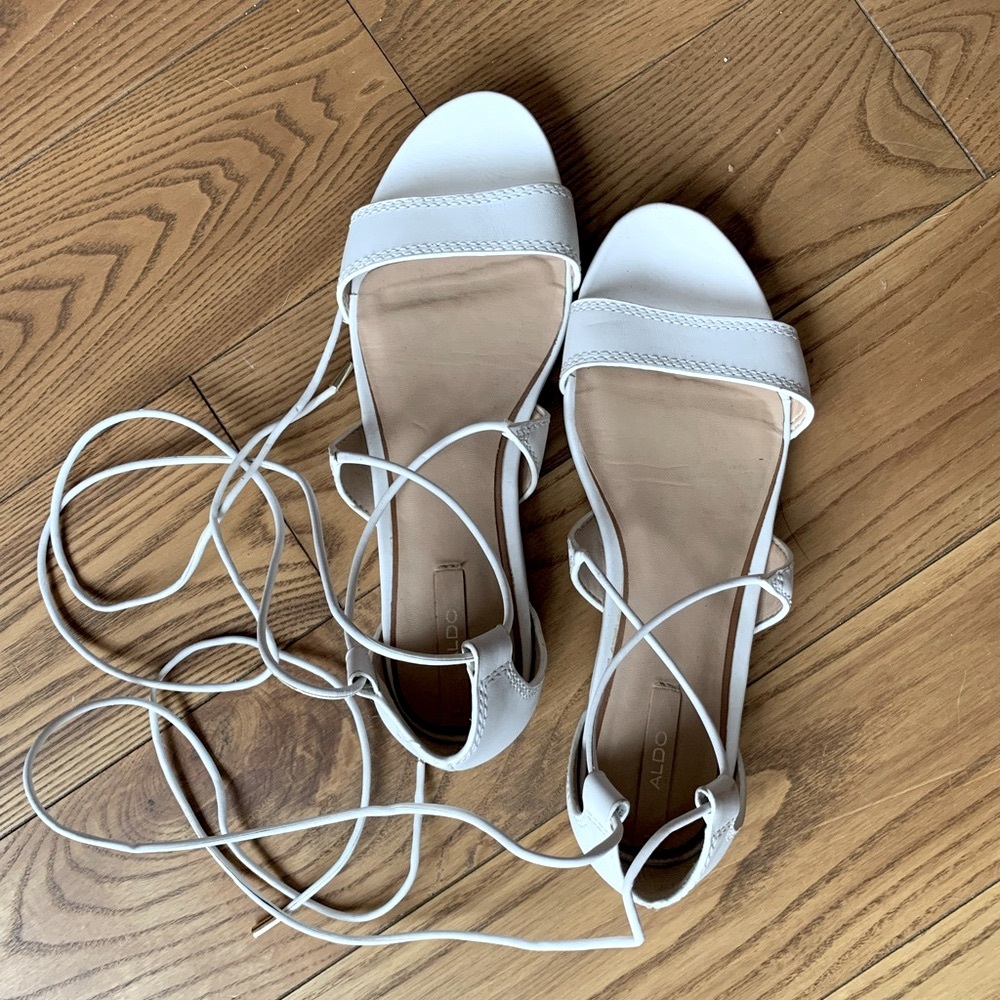 Aldo Elegant White Strappy Flat Sandals